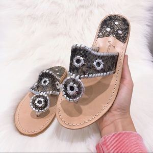 NEW Jack Rogers Flat Leather Snakeskin Sandal gray